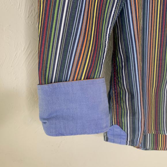 True Measure Striped Cotton Button Up Shirt Rainbow Sz Medium - Picture 5 of 7